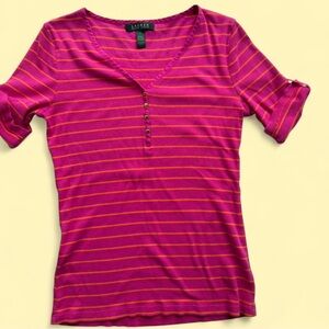 Ralph Lauren Pink and Orange Striped Short Sleeve Top